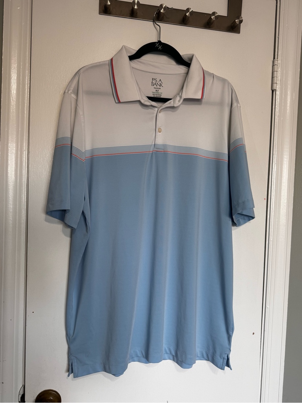 Jos. A. Bank Light Blue and White Polo with Red Trim